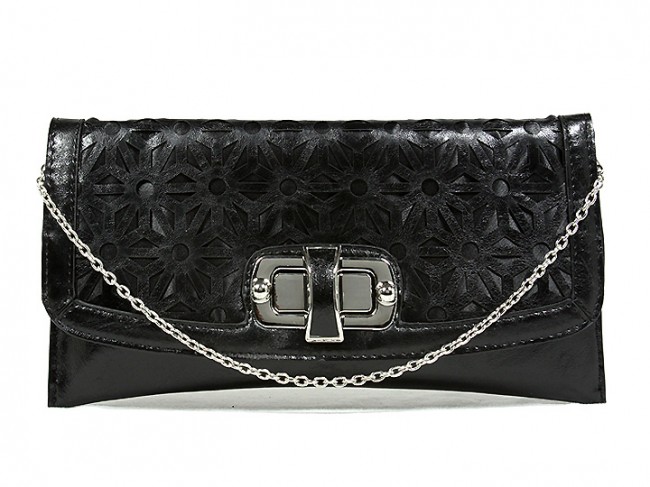 Clutch - Laser Cut Geometric Pattern Flap w/ Twist Lock Closure – Black – BG-100213B